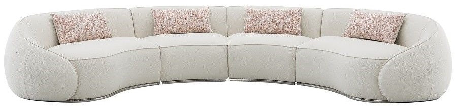 Acme LV03010 3 pc Sahara beige boucle fabric curved wrap around design sectional sofa with rounded back and arms