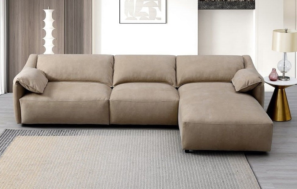 Acme LV03090 Veata light brown suede velvet fabric sectional sofa with chaise