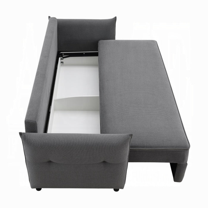 Acme LV03100 Irina gray linen like fabric sofa fold out sleep area