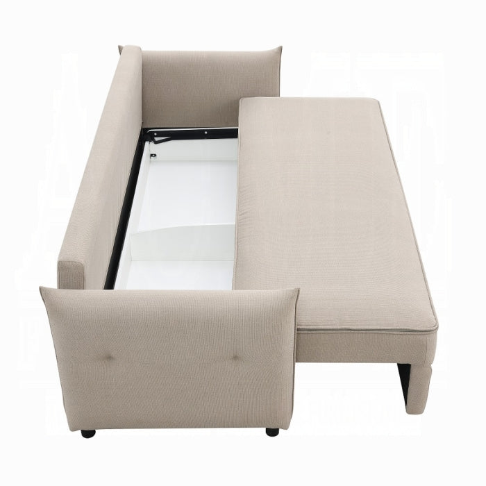 Acme LV03110 Irina beige linen like fabric sofa fold out sleep area