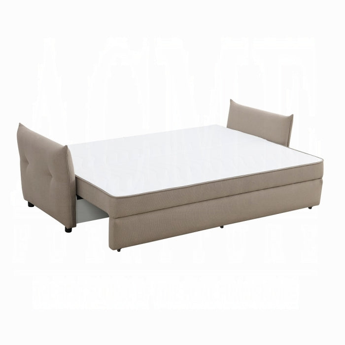 Acme LV03110 Irina beige linen like fabric sofa fold out sleep area