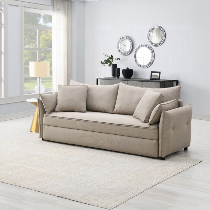 Acme LV03110 Irina beige linen like fabric sofa fold out sleep area