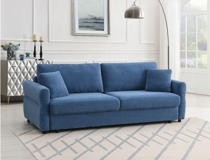 Acme LV03120 Haran blue linen like fabric sofa fold out sleep area