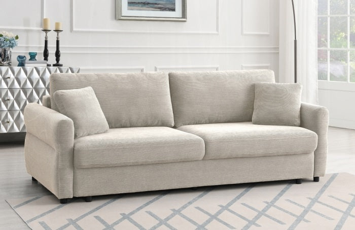 Acme LV03130 Haran beige linen like fabric sofa fold out sleep area