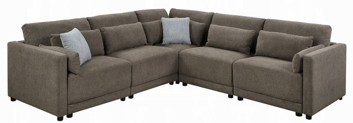 Acme LV03150-5PC 5 pc Rylie grey linen like fabric modular sectional sofa squared arms