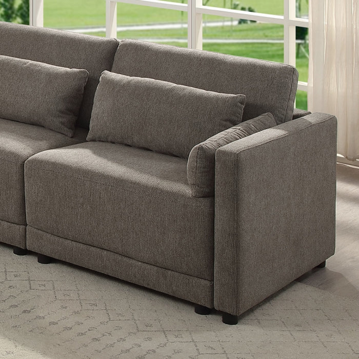 Acme LV03150-5PC 5 pc Rylie grey linen like fabric modular sectional sofa squared arms