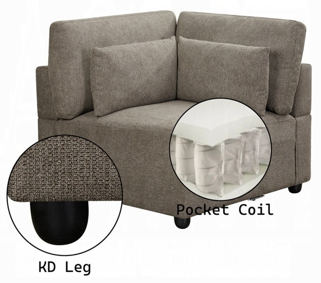 Acme LV03150-5PC 5 pc Rylie grey linen like fabric modular sectional sofa squared arms