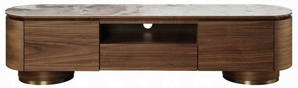 Acme LV03158 Willene walnut finish wood stone ceramic top mid century modern TV stand