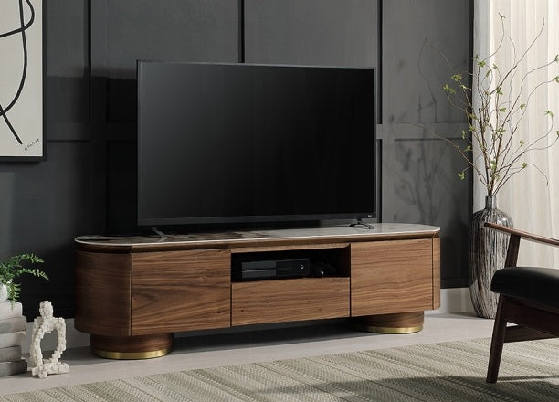 Acme LV03158 Willene walnut finish wood stone ceramic top mid century modern TV stand