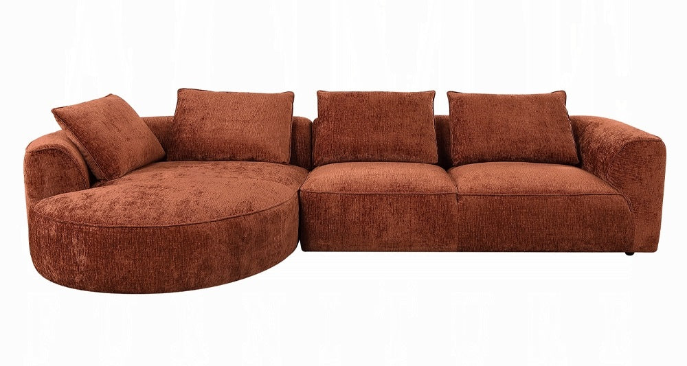 Acme LV03240 2 PC Aceso brown chenille fabric sectional sofa with large rounded chaise lounge
