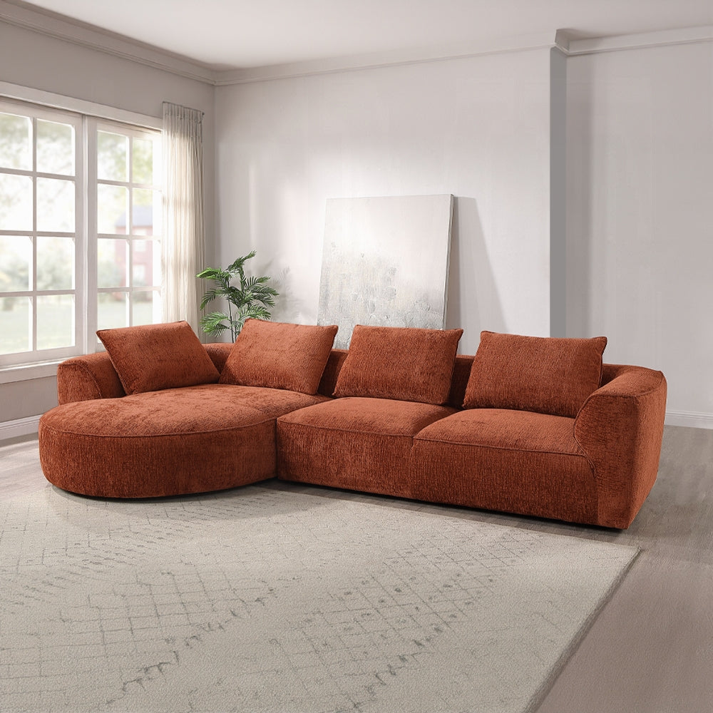Acme LV03240 2 PC Aceso brown chenille fabric sectional sofa with large rounded chaise lounge