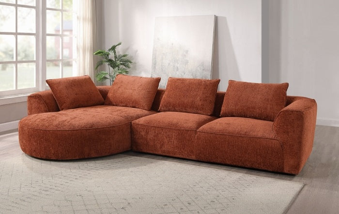 Acme LV03240 2 PC Aceso brown chenille fabric sectional sofa with large rounded chaise lounge