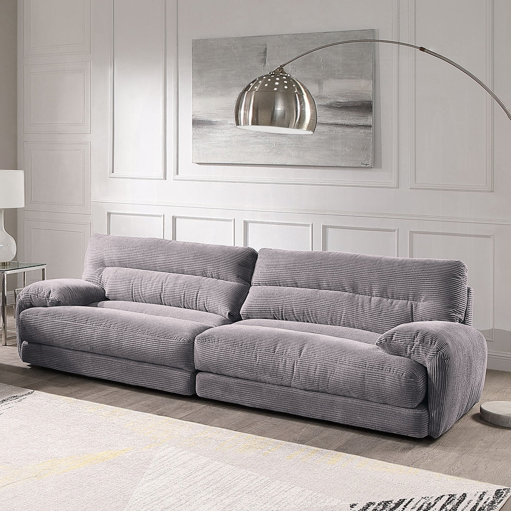 Acme LV03260-61 2 PC Cadenza gray corduroy fabric large sofa and love seat set over stuffed