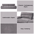 Acme LV03260-61 2 PC Cadenza gray corduroy fabric large sofa and love seat set over stuffed