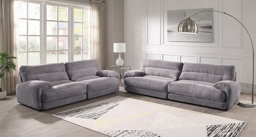 Acme LV03260-61 2 PC Cadenza gray corduroy fabric large sofa and love seat set over stuffed