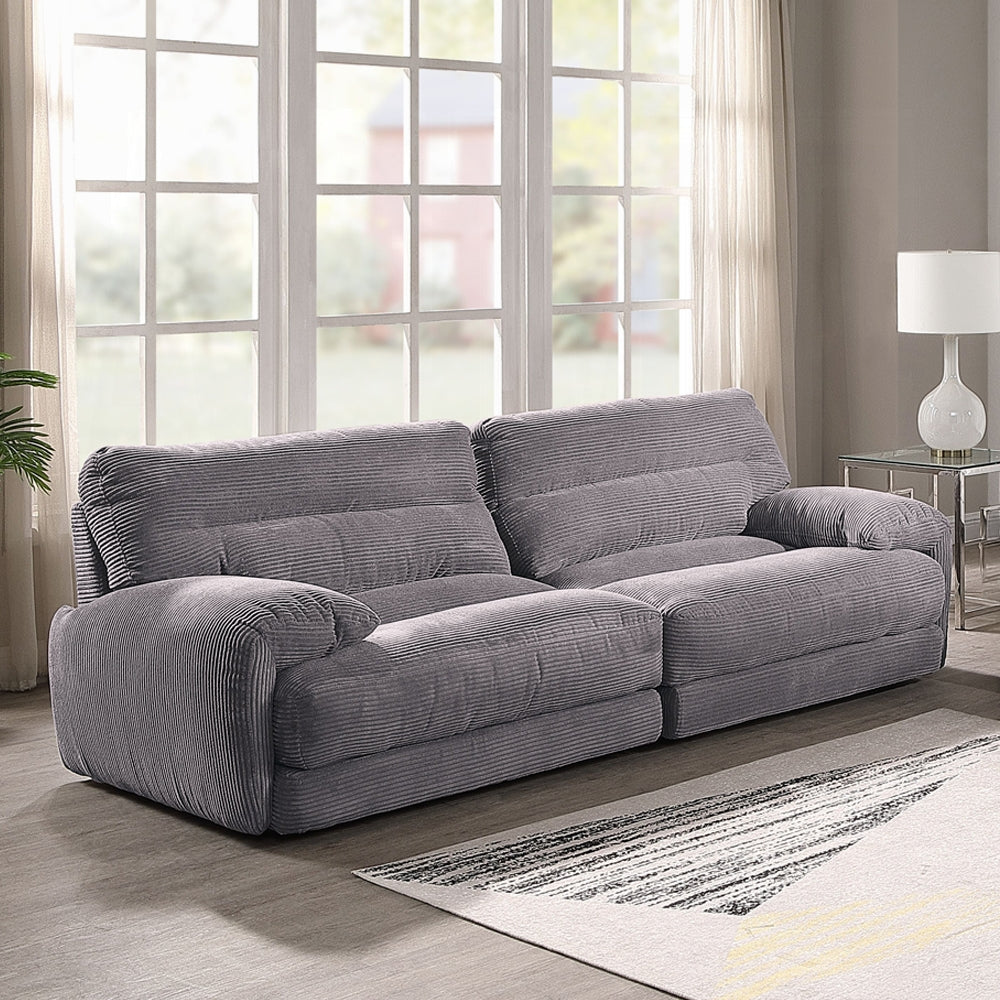 Acme LV03260-61 2 PC Cadenza gray corduroy fabric large sofa and love seat set over stuffed