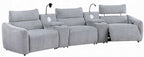 Acme LV03310 5 pc Fullar light grey chenille theater seating sectional sofa with wireless chargers and LEd lighting cup holders