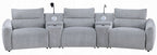 Acme LV03310 5 pc Fullar light grey chenille theater seating sectional sofa with wireless chargers and LEd lighting cup holders