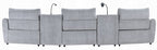 Acme LV03310 5 pc Fullar light grey chenille theater seating sectional sofa with wireless chargers and LEd lighting cup holders