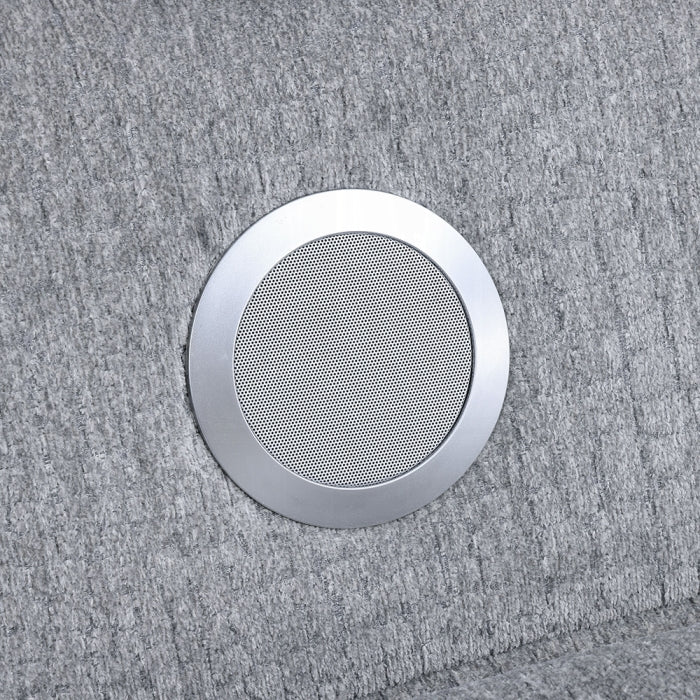 Acme LV03310 5 pc Fullar light grey chenille theater seating sectional sofa with wireless chargers and LEd lighting cup holders