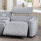 Acme LV03310 5 pc Fullar light grey chenille theater seating sectional sofa with wireless chargers and LEd lighting cup holders