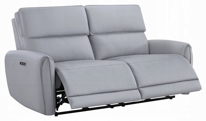 Acme LV03335-36 2 pc Jeromie grey faux leather power motion sofa and love seat set recliner ends USB plugs