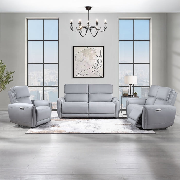 Acme LV03335-36 2 pc Jeromie grey faux leather power motion sofa and love seat set recliner ends USB plugs
