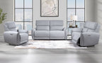 Acme LV03335-36 2 pc Jeromie grey faux leather power motion sofa and love seat set recliner ends USB plugs