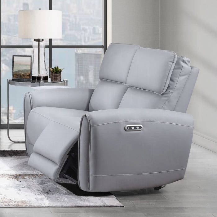 Acme LV03335-36 2 pc Jeromie grey faux leather power motion sofa and love seat set recliner ends USB plugs