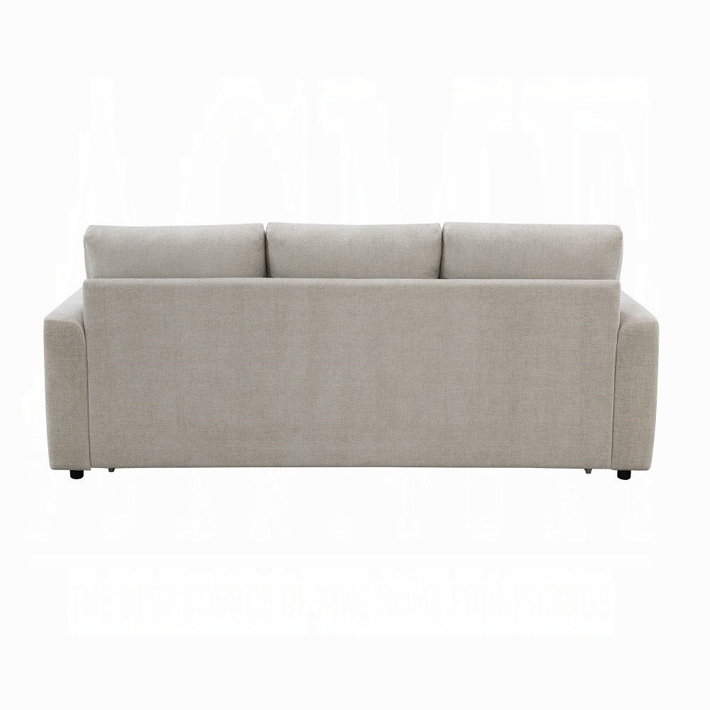 Acme LV03490 Leira beige linen like fabric sofa fold out sleep area