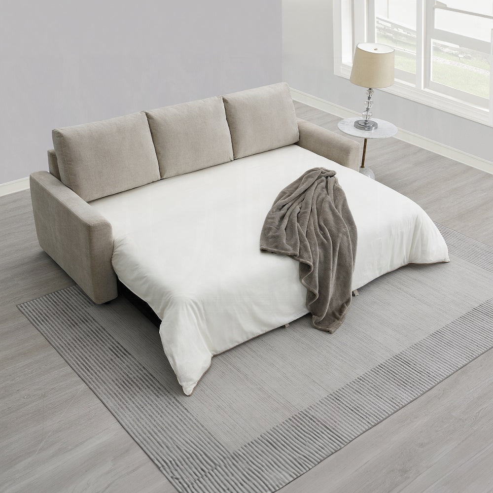 Acme LV03490 Leira beige linen like fabric sofa fold out sleep area