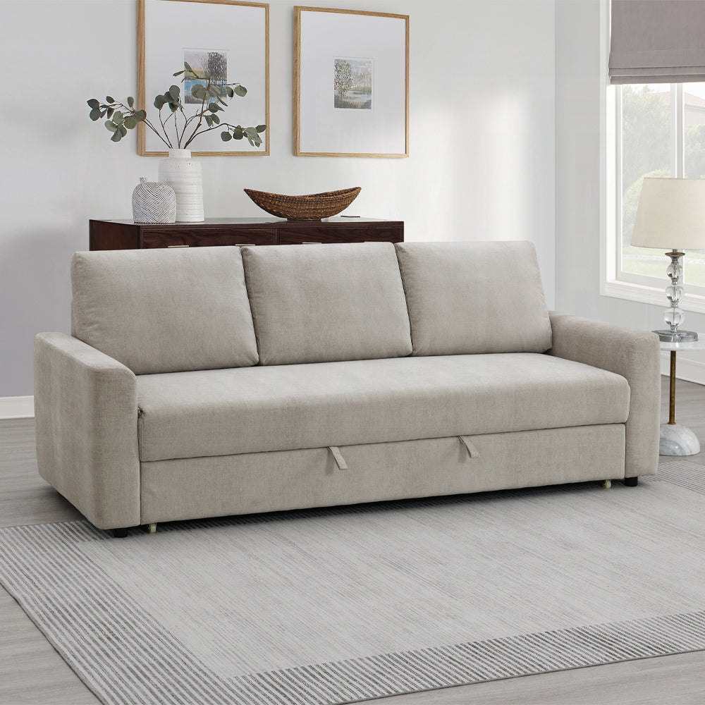 Acme LV03490 Leira beige linen like fabric sofa fold out sleep area