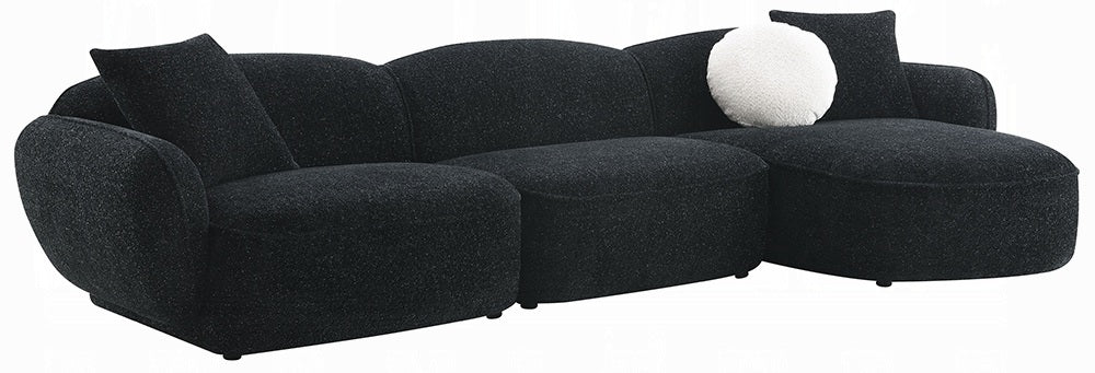 Acme LV03525 3 pc Lucifer black fabric 127" sectional sofa with chaise and throw pillows