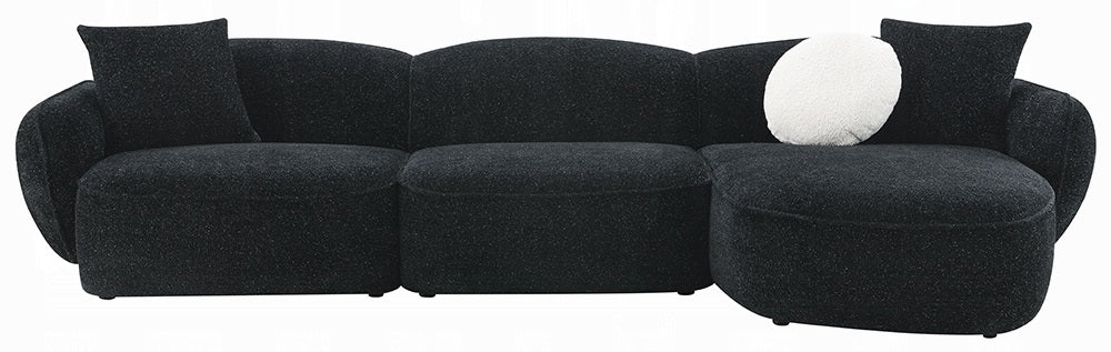 Acme LV03525 3 pc Lucifer black fabric 127" sectional sofa with chaise and throw pillows