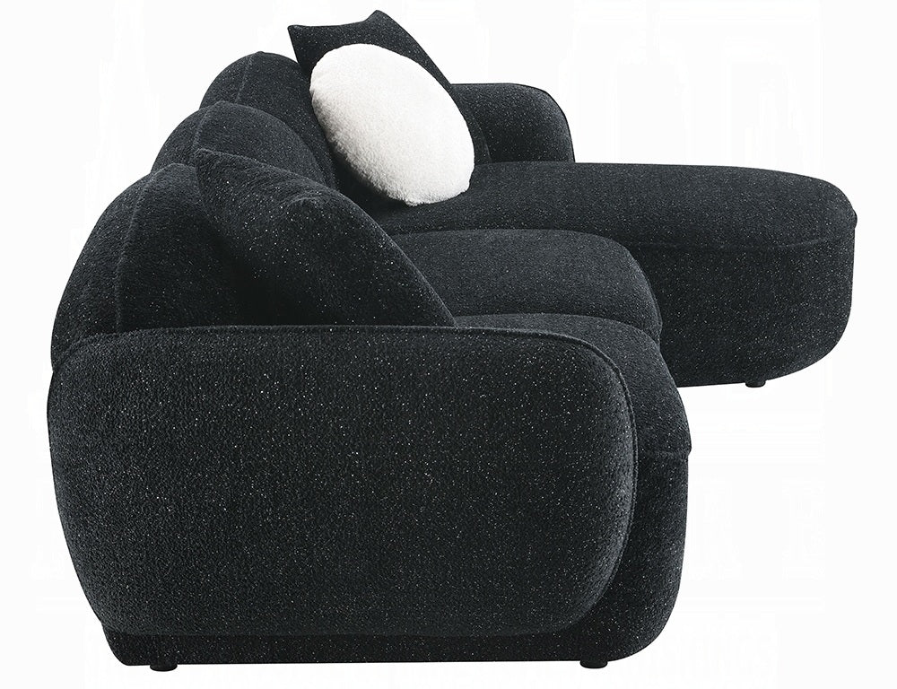 Acme LV03525 3 pc Lucifer black fabric 127" sectional sofa with chaise and throw pillows