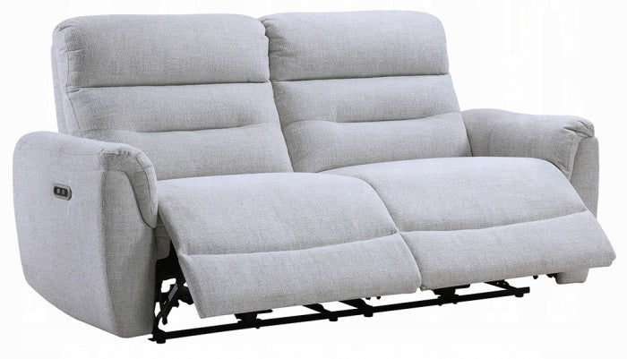 Acme LV03585-86 2 pc Eastre beige chenille sofa and love seat set power motion recliner ends USB ports