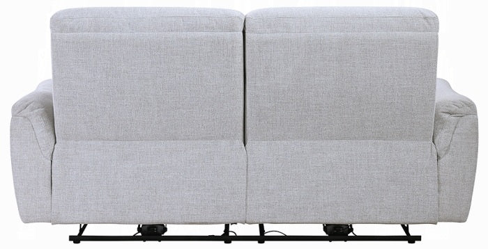 Acme LV03585-86 2 pc Eastre beige chenille sofa and love seat set power motion recliner ends USB ports