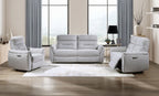 Acme LV03585-86 2 pc Eastre beige chenille sofa and love seat set power motion recliner ends USB ports