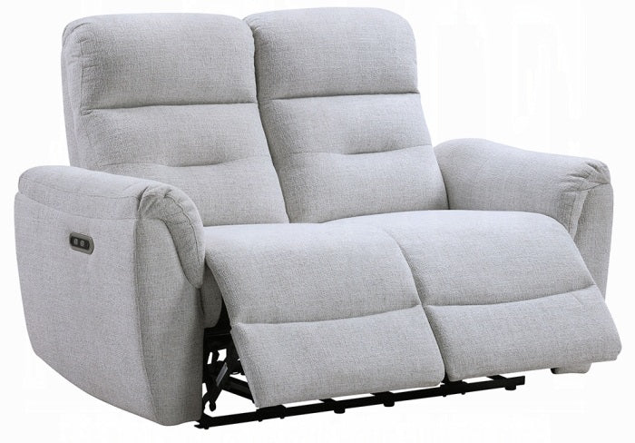 Acme LV03585-86 2 pc Eastre beige chenille sofa and love seat set power motion recliner ends USB ports