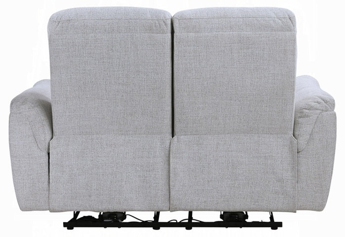 Acme LV03585-86 2 pc Eastre beige chenille sofa and love seat set power motion recliner ends USB ports