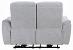 Acme LV03585-86 2 pc Eastre beige chenille sofa and love seat set power motion recliner ends USB ports