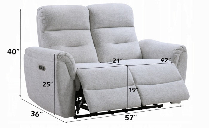 Acme LV03585-86 2 pc Eastre beige chenille sofa and love seat set power motion recliner ends USB ports