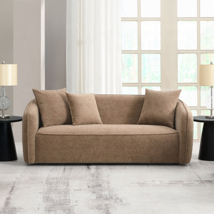 Acme LV03600-01 2 pc set Keith brown chenille fabric rounded back tapered edges sofa and love seat set