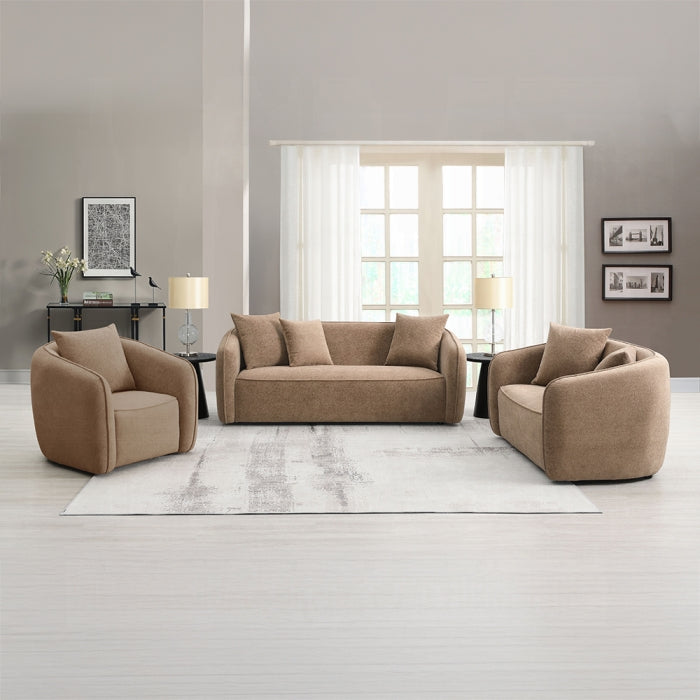 Acme LV03600-01 2 pc set Keith brown chenille fabric rounded back tapered edges sofa and love seat set