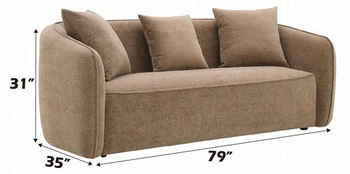 Acme LV03600-01 2 pc set Keith brown chenille fabric rounded back tapered edges sofa and love seat set