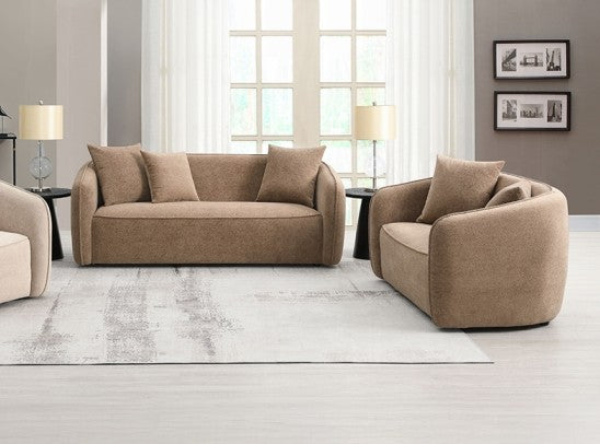 Acme LV03600-01 2 pc set Keith brown chenille fabric rounded back tapered edges sofa and love seat set