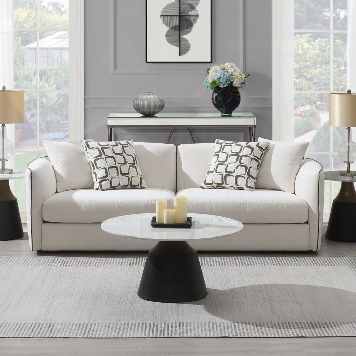 Acme LV03605-06 2 pc set Yolanda beige chenille fabric piping trim tapered edges sofa and love seat set