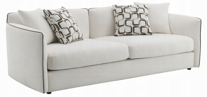 Acme LV03605-06 2 pc set Yolanda beige chenille fabric piping trim tapered edges sofa and love seat set