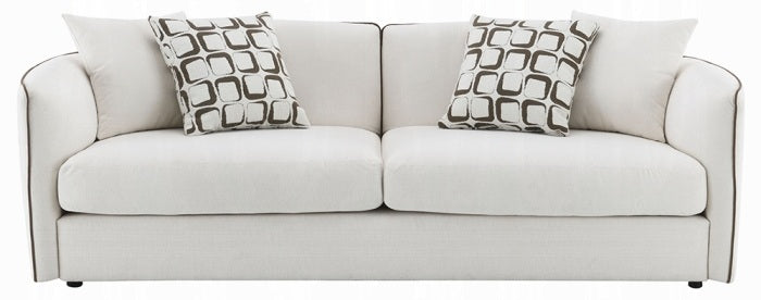 Acme LV03605-06 2 pc set Yolanda beige chenille fabric piping trim tapered edges sofa and love seat set