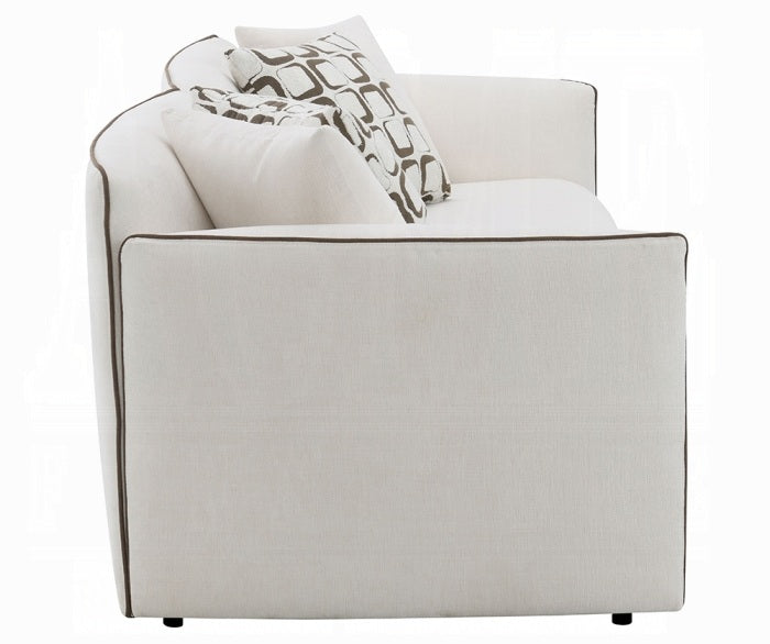 Acme LV03605-06 2 pc set Yolanda beige chenille fabric piping trim tapered edges sofa and love seat set